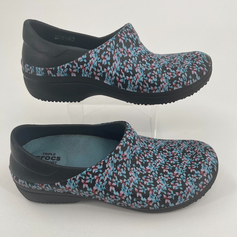 Crocs Clogs Mules Shoes WOMENS Triple Comfort Floral Flowers Slip On SIZE 7‎